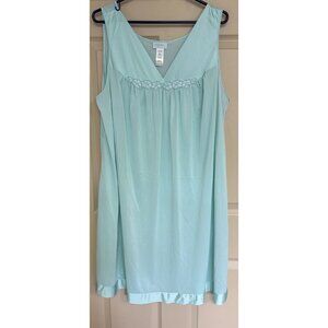 Vintage Vanity Fair Nightgown Sleeveless Green Satin Banded Size 1X